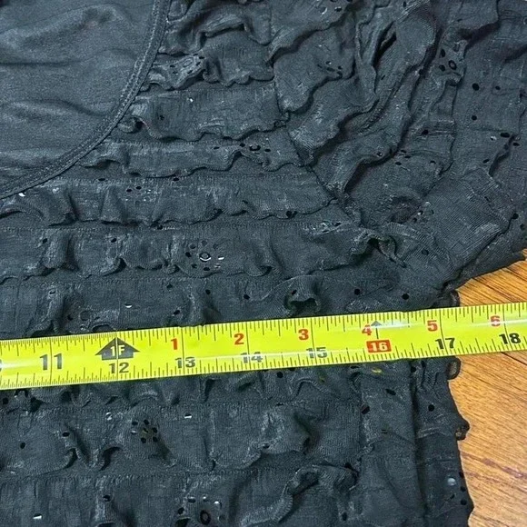 Y2K JKLA Sequin Ruffled Black Short Sleeve Top Womens L Goth Glam Bling - Picture 5 of 7